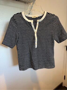 Madewell Navy and White Striped Henley Tee
